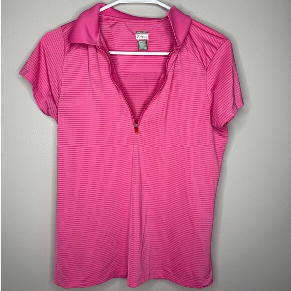 Lopez Desert Dry Pink Quarter Zip Striped Light Weight Collared Womens Golf Polo - Picture 1 of 5